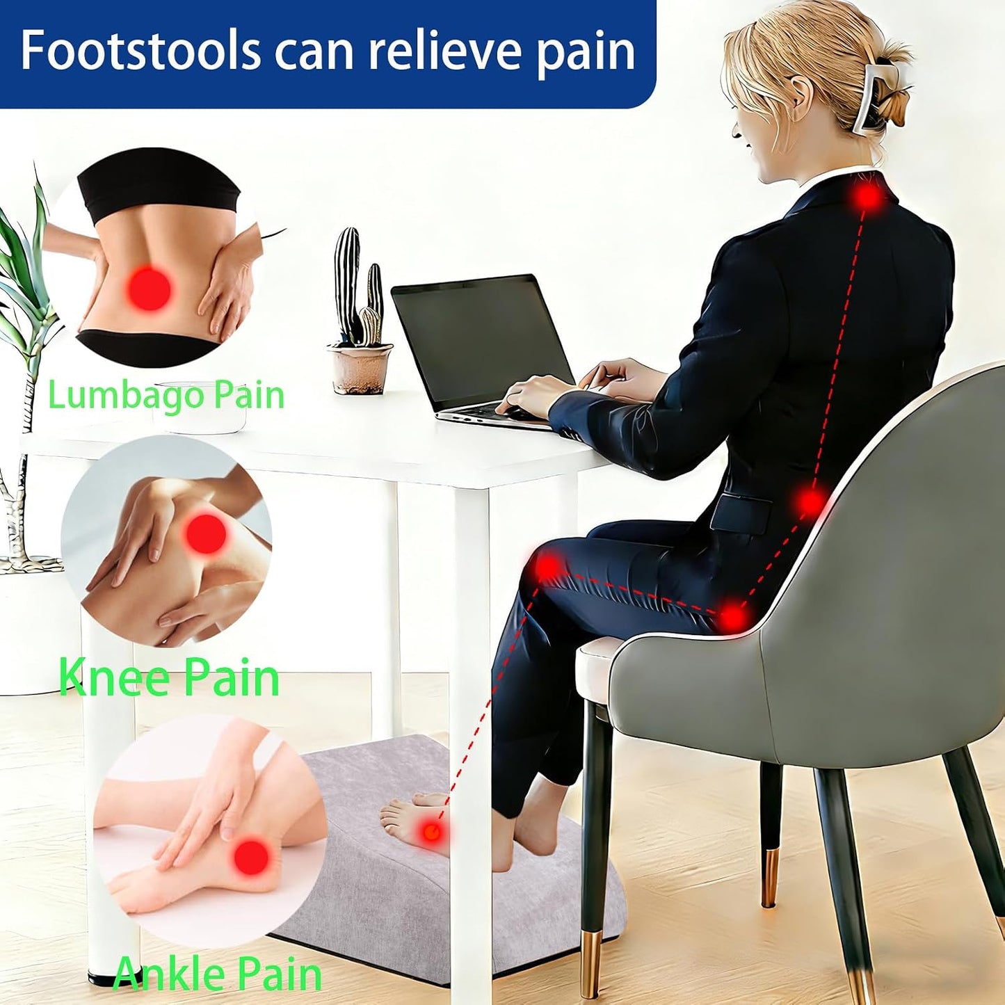 Foot Rest for Under Desk at Work, Ergonomic Under Desk Footrest with Washable Cover for Office, Home & Gaming Leg Elevation Pillow Black