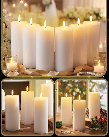 VIHOSE 12 Pack White Flameless Candles Set with Remote and Timer Flickering Flameless Battery Candles Flat Top LED Pillar for Wedding Outdoor Home Festival Decoration(D 3'' H 4'' 5'' 6'')