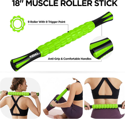 Muscle Roller Massage Roller Stick- Deep Tissue Fascia Blaster for Myofascial Pain Relief, Lymphatic Drainage & Body Sculpting, Handheld Physical Therapy & Recovery Tool (Pink black-18 inch)