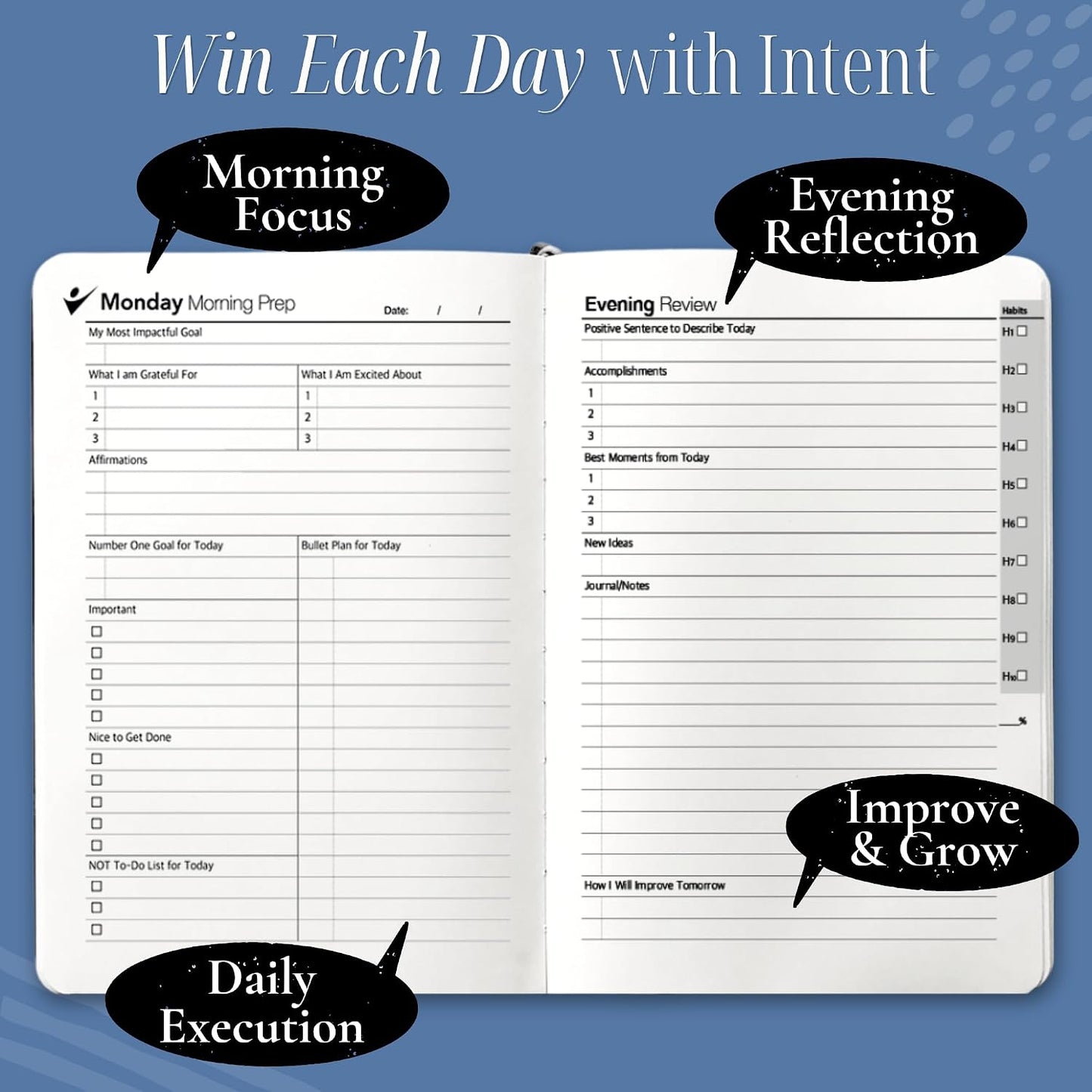 Goal Crazy Undated Planner – 90 Day Guided Journal & Productivity Organizer, A5 Daily & Weekly Planner with Goal Setting, Habit Tracker, To Do List, Academic & Work Calendar, Leather Hardcover - Black
