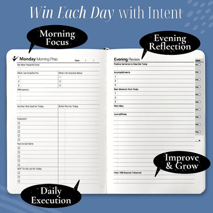 Goal Crazy Undated Planner – 90 Day Guided Journal & Productivity Organizer, A5 Daily & Weekly Planner with Goal Setting, Habit Tracker, To Do List, Academic & Work Calendar, Leather Hardcover - Black