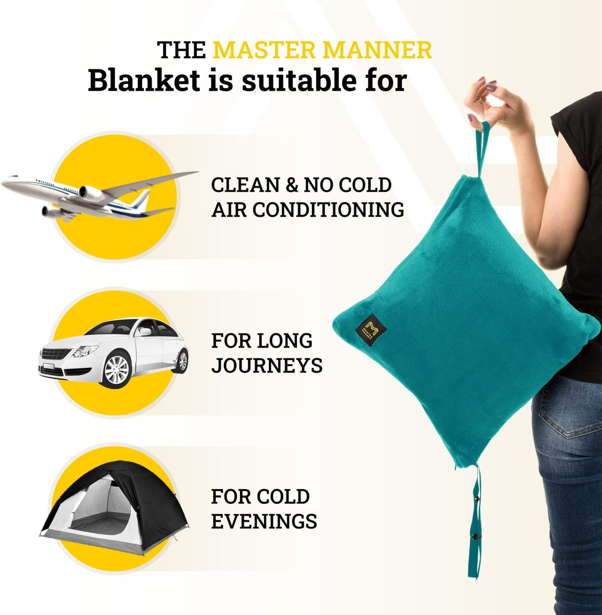 Travel Blanket Airplane Compact with Hoodie – 2in1 Airplane Travel Accessories from Plane Blanket to Travel Pillow with Luggage Strap, Soft Handle & Secure Pocket
