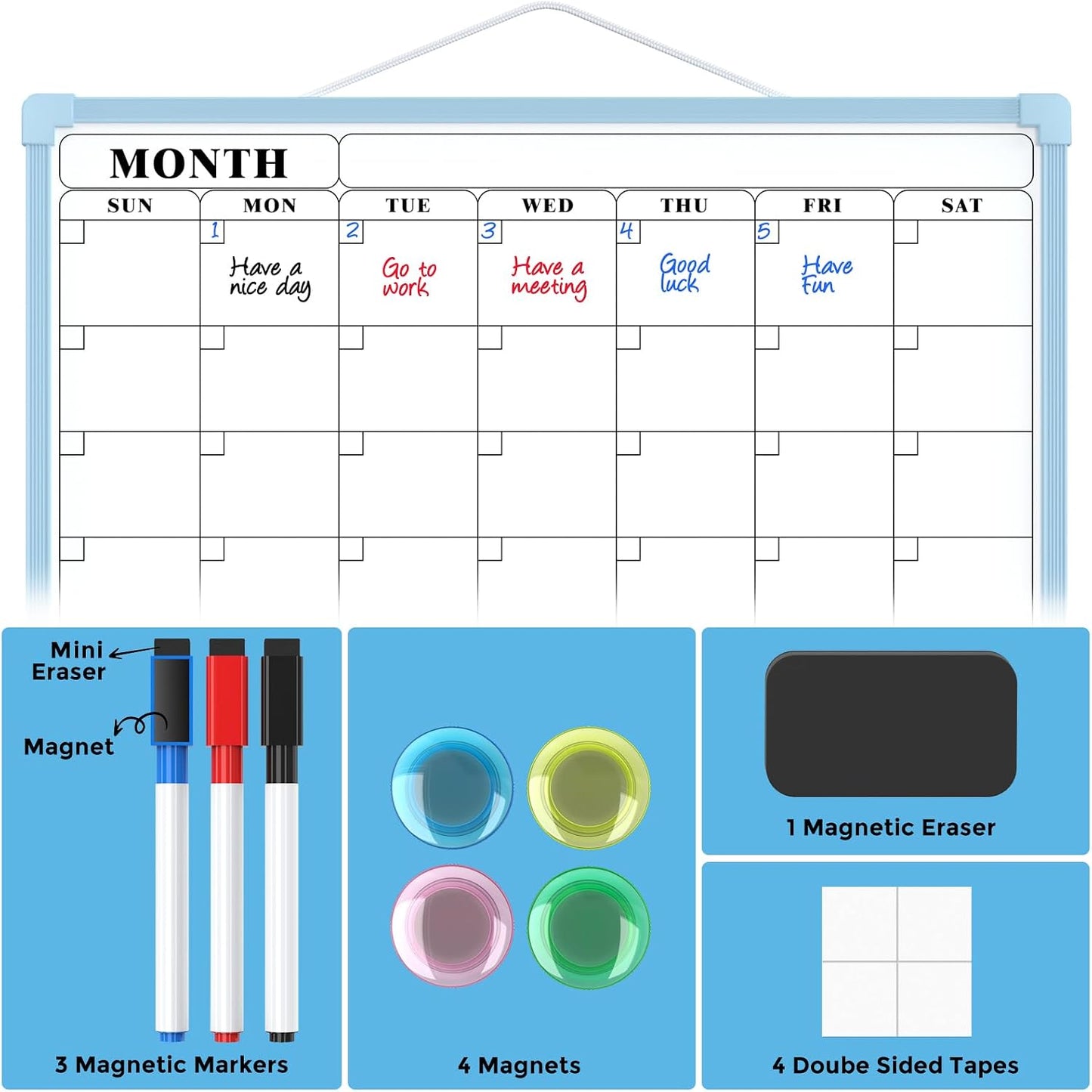 MaxGear Monthly Calendar Dry Erase Board for Wall, 16"x12", White Frame | Double-Sided, Hanging Small White Board, Portable Whiteboard for Planning, Drawing, Memo, to Do List, Home, Kitchen, Office