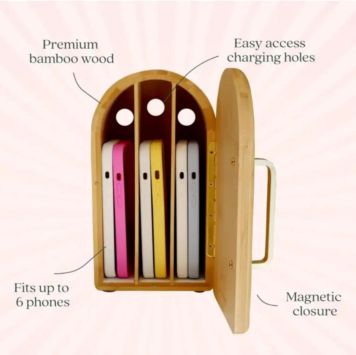 Personalized Wooden Phone Box, Custom Phone Box Lock, Phone Holder for Quality Family Time, Phone Stand, Holds up to 6 Phones