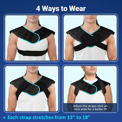 Comfytemp Large Ice Pack for Neck Shoulders Upper Back Pain Relief with Straps, Reusable Gel Ice Wrap Hot Cold Compress Therapy Recovery for Upper Back, Cervical Injuries, Rotator Cuff (Large, Blue)