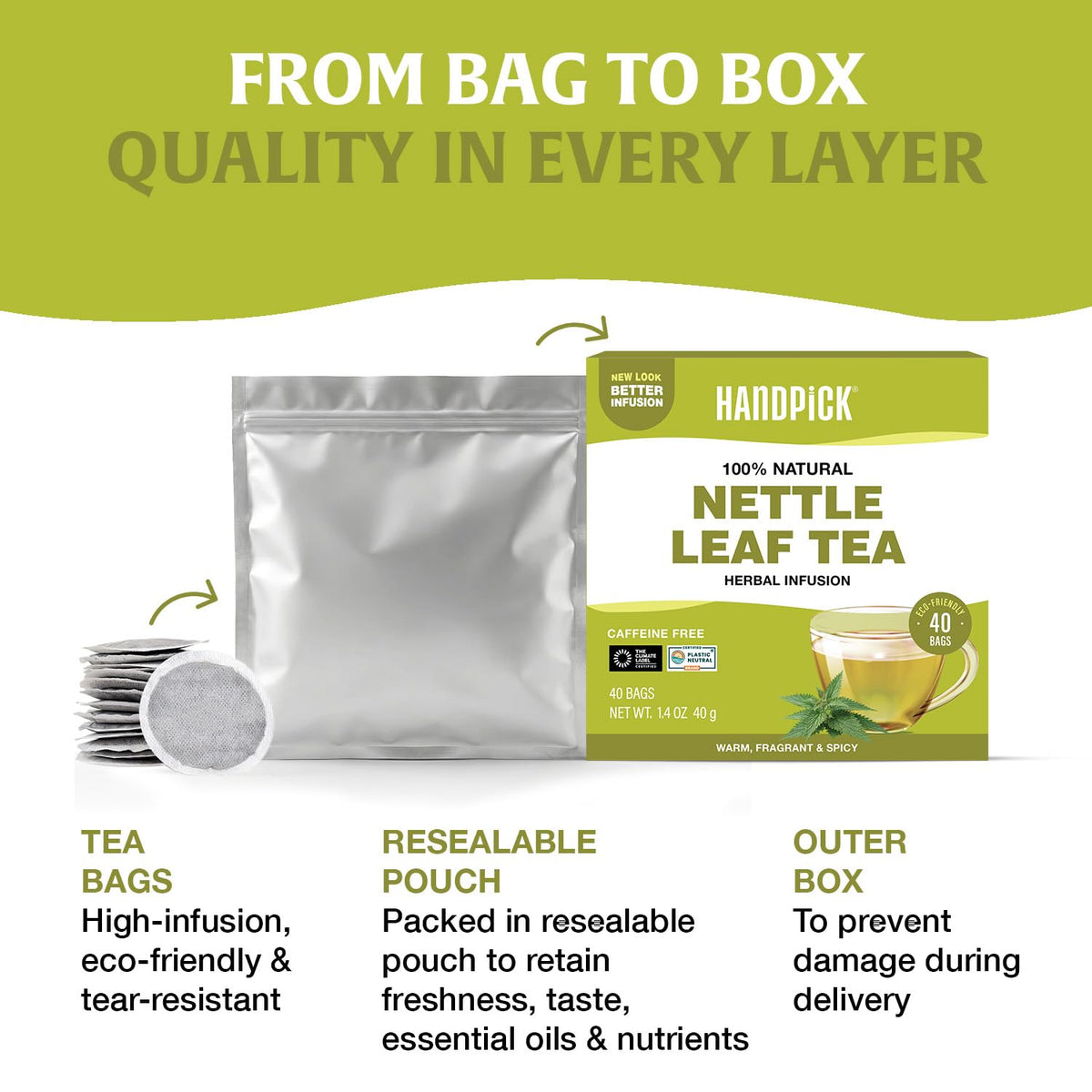 HANDPICK Nettle Leaf Tea (40 Tea Bags) 100% Pure Leaf Tea, No Additives