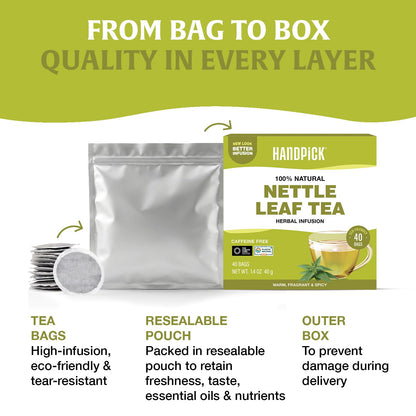 HANDPICK Nettle Leaf Tea (40 Tea Bags) 100% Pure Leaf Tea, No Additives