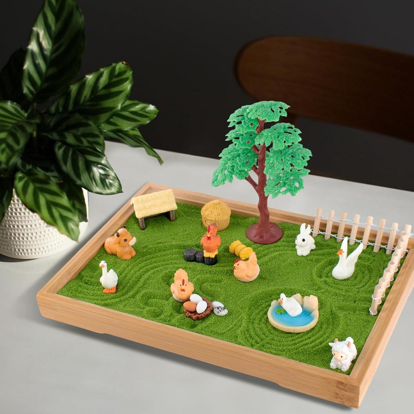 Zen Garden Kit for Desk 31PCS Mini Zen Sand Kit, Farmhouse Style for Office