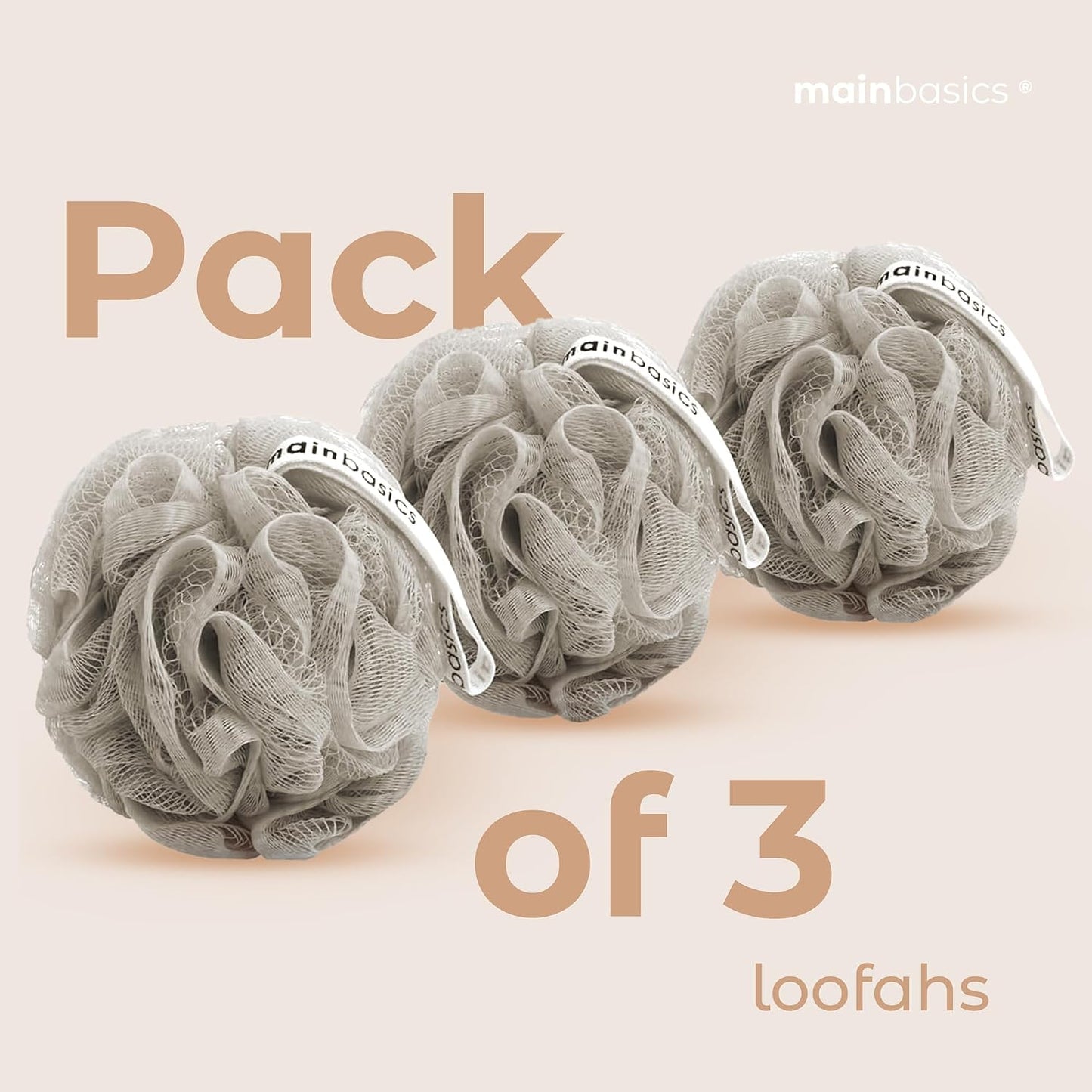 MainBasics Bath Shower Loofah Sponge Pouf Body Scrubber Exfoliator Body Wash Sponge (Set of 3, Airy Blossom)