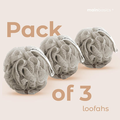 MainBasics Bath Shower Loofah Sponge Pouf Body Scrubber Exfoliator Body Wash Sponge (Set of 3, Airy Blossom)