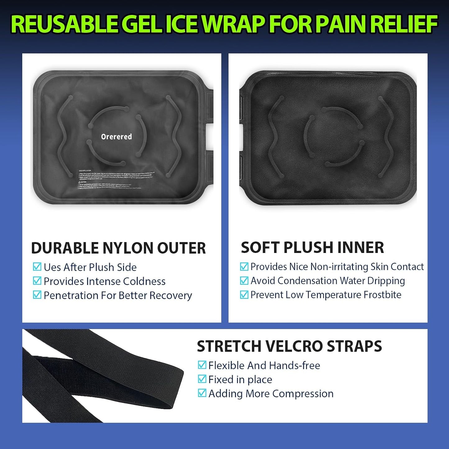 Reusable Cold Ice Packs for Injuries, 3-Piece Set Cold Gel Ice Wrap for Injury Recovery, Alleviate Joint and Muscle Pain (Knee Ice Wrap-Purple)