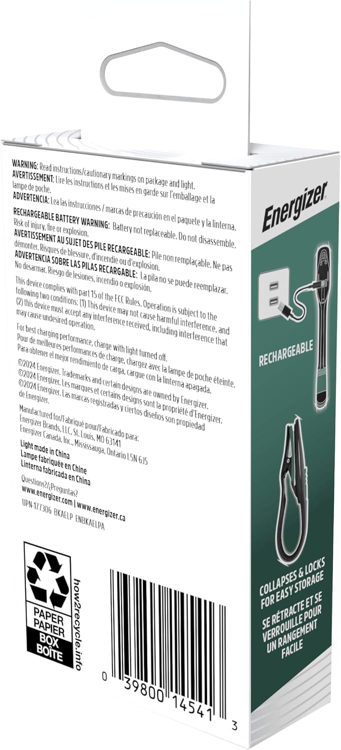 Energizer Flex-R LED Rechargeable Book Light for Reading in Bed, Reading Light with Warm LED Color, Long-Lasting and Lightweight,Blue