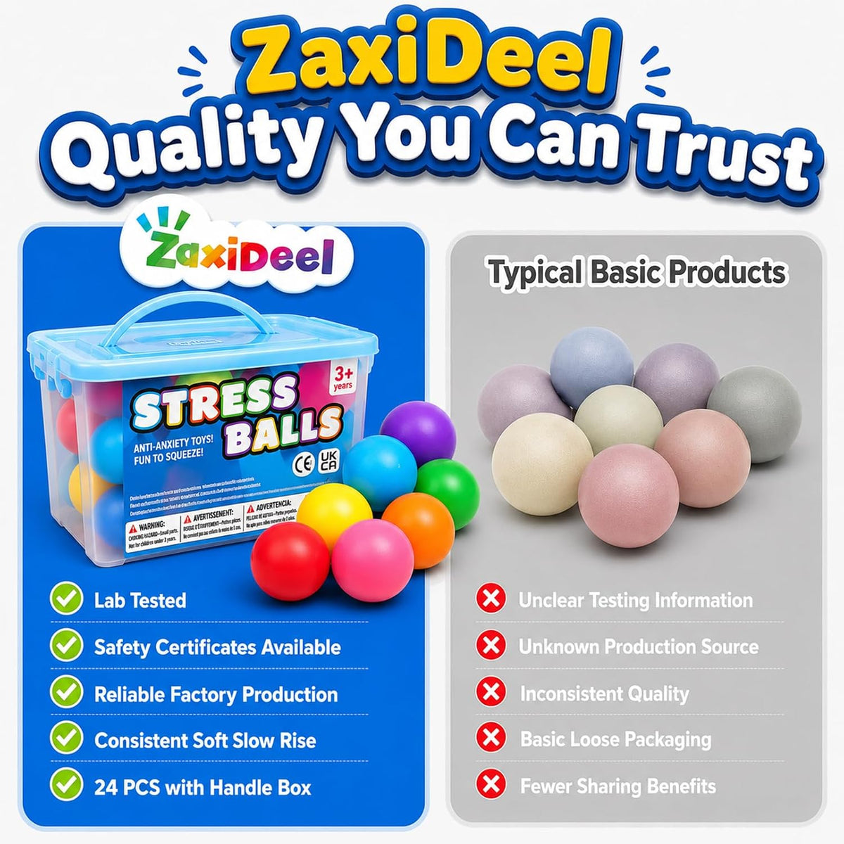 24 Pack Slow Rise Stress Balls, 2.5" Full Size Squishy Balls, Soft Stretchy Sensory Fidget Toys for Adults Kids, Classroom Rewards, Prize Box Toys, Office Stress Toys & Gifts