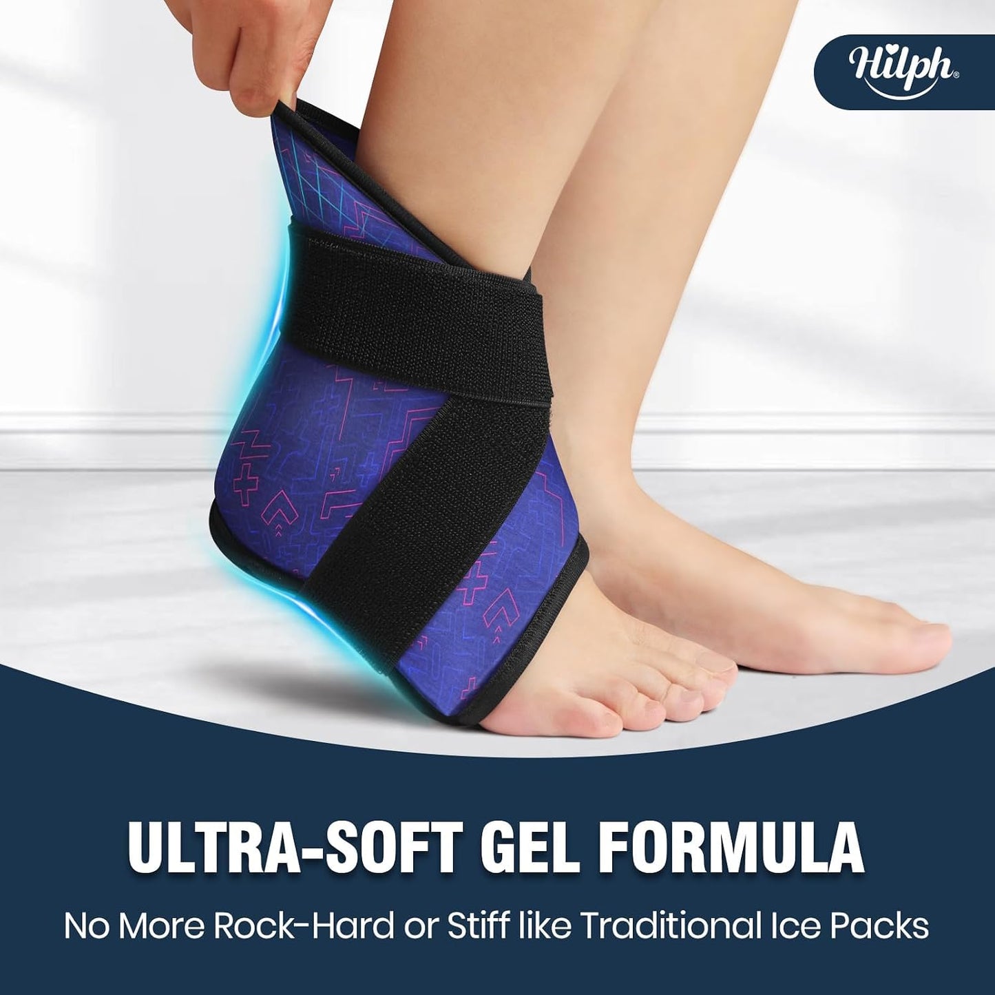 Hilph Ankle Heel Ice Pack Wrap for Swelling & Achilles Tendonitis, Reusable Ice & Compression Therapy Flexible Foot Gel Ice Pack Wrap for Ankle Sprain & Plantar Fasciitis Pain Relief (Blue, 1 Pack)