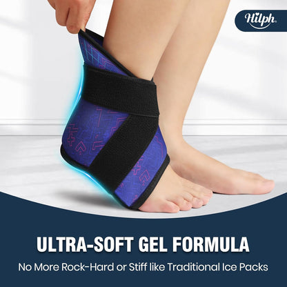 Hilph Ankle Heel Ice Pack Wrap for Swelling & Achilles Tendonitis, Reusable Ice & Compression Therapy Flexible Foot Gel Ice Pack Wrap for Ankle Sprain & Plantar Fasciitis Pain Relief (Blue, 1 Pack)
