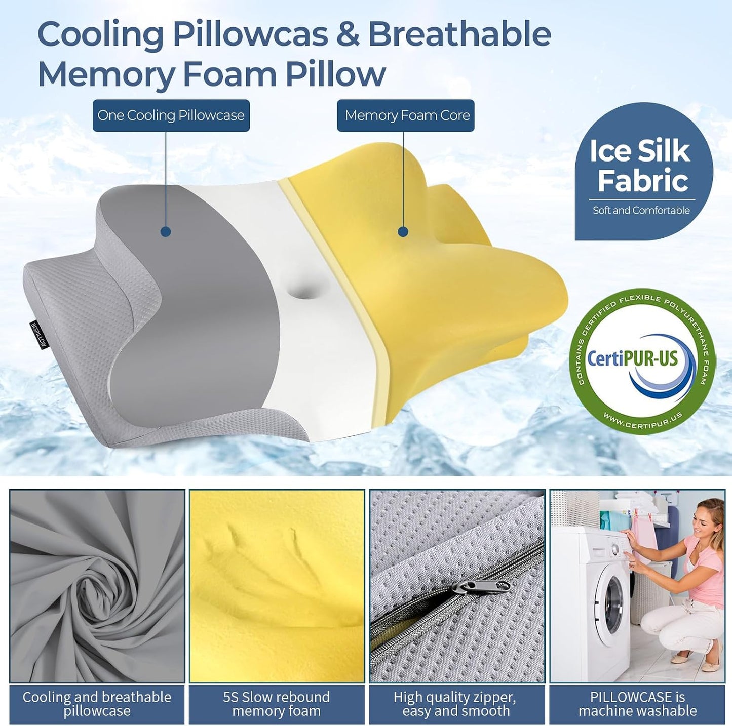Cervical Neck Pillow for Pain Relief, Ergonomic Memory Foam Support Pillow | Orthopedic contour cervical pillow, made of premium cooling memory foam. Ideal for side, back & stomach sleepers