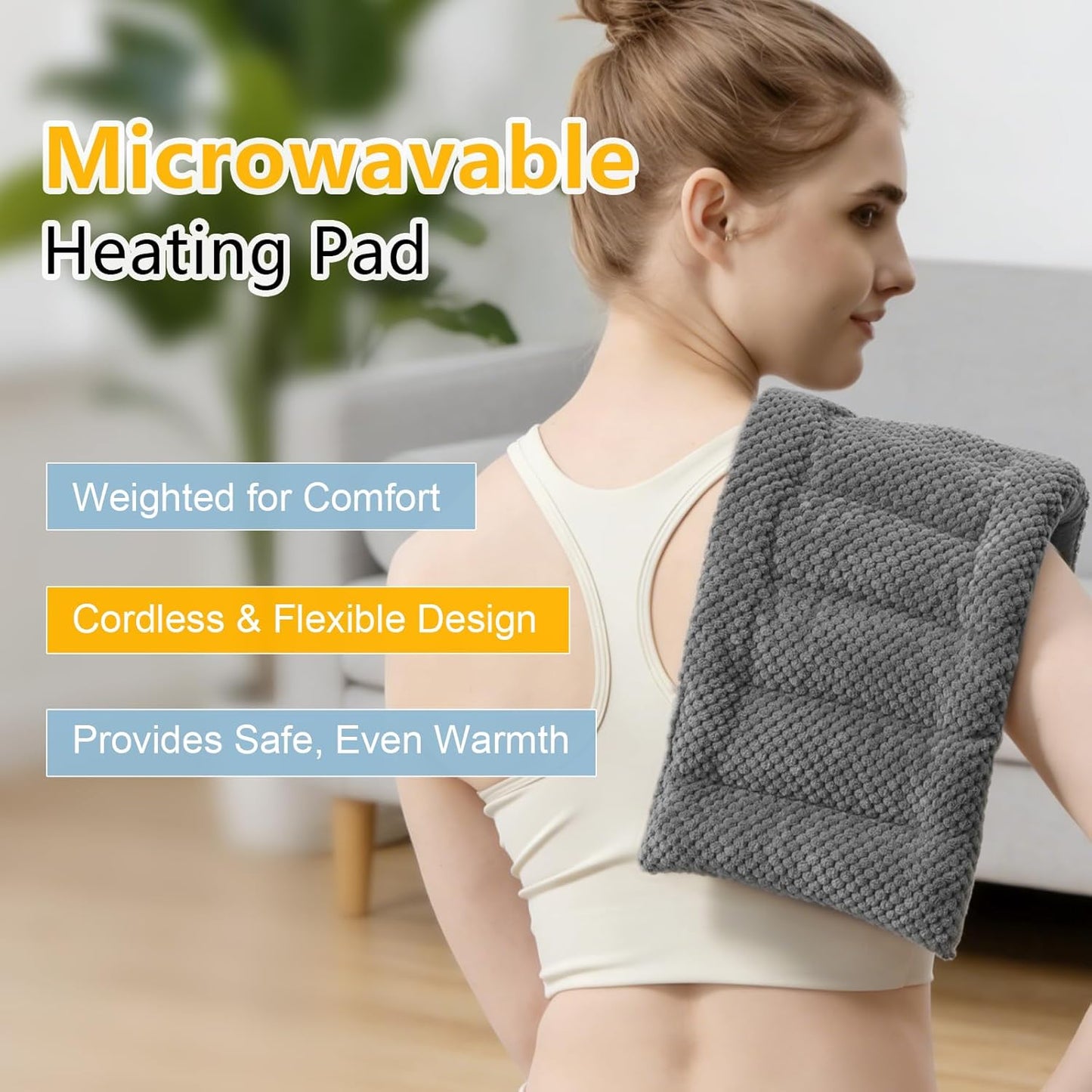 Microwave Heating Pad 16x7 inches Microwavable Heat Pack for Muscle Pain Relief Moist Rice Clay Bean Bag Pack Heat Therapy for Shoulders, Lower Back, Abdomen Cramps Hot Cold Compress Reusable 1.8 LBS