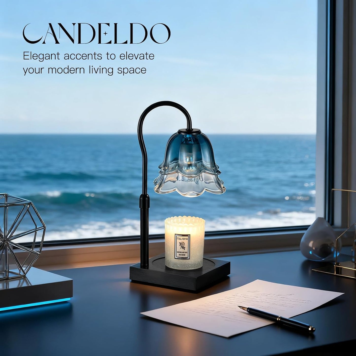 Candeldo Candle Warmer Lamp with Timer: Flower Gold Candle Lamps Height Adjustable Wax Melt House Warming Gifts New Home Decor Mothers Day Birthday Gift for Women Mom