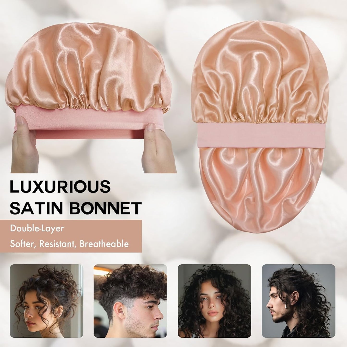 Satin Silk Bonnet for Sleeping, Double Layer Silk Sleep Cap for Men & Women, Soft Satin Lined Bonnet for Curly Hair