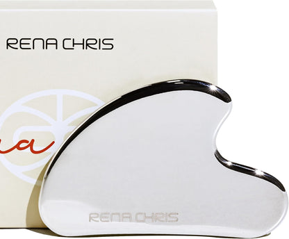 Rena Chris Gua Sha Facial Tools: Jade Stone Guasha Tool for Face Acupuncture Therapy, Facial Massager for Jawline Sculpting and Puffiness Reducing (Green)