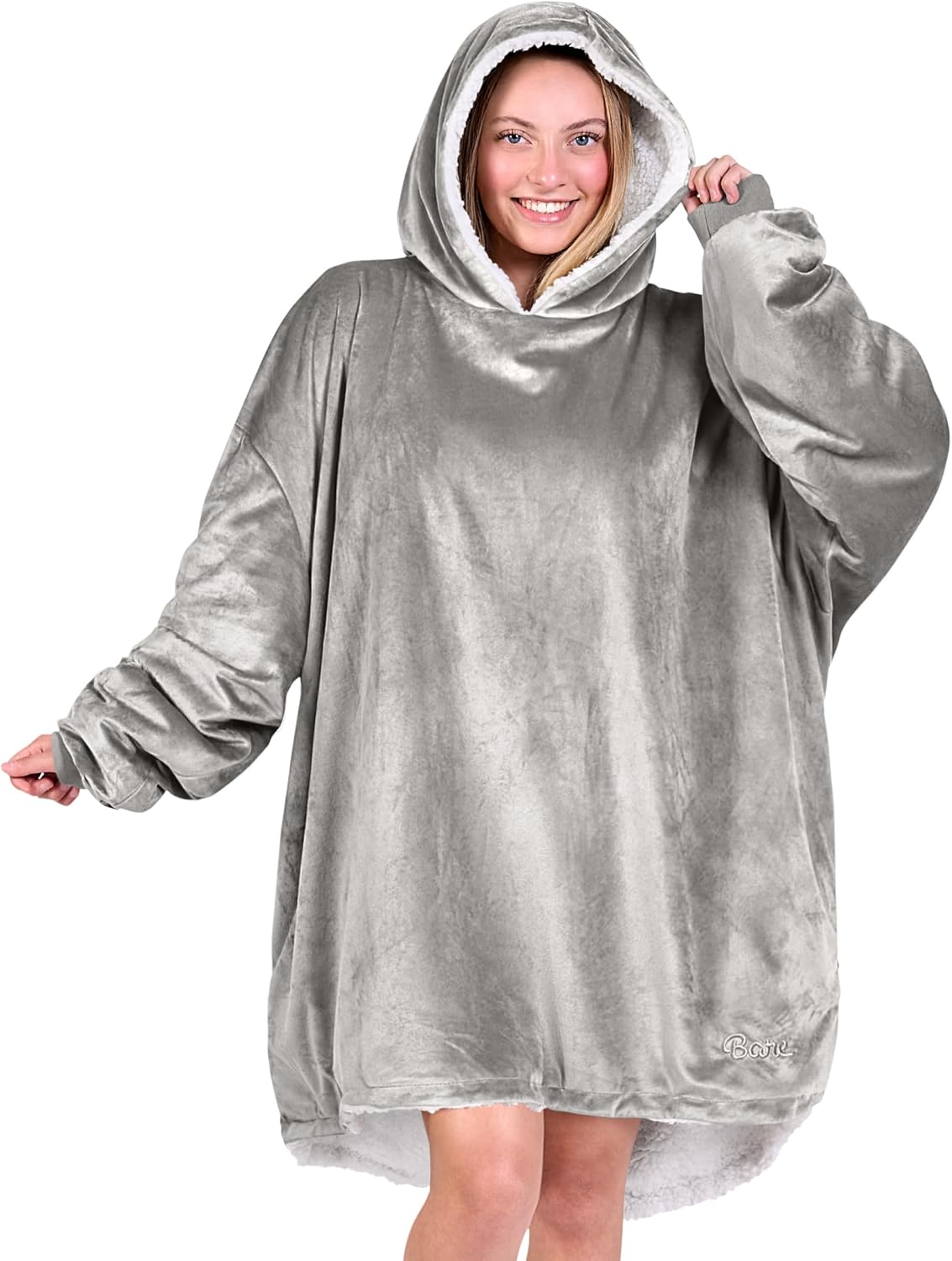 Bare Home Wearable Blanket Hoodie - Soft Plush Sherpa - Warm and Cozy - Oversized Wearable Blanket