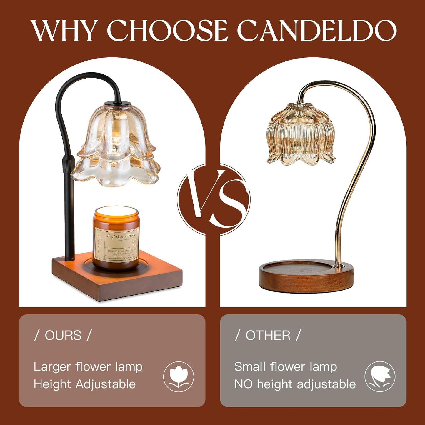 Candeldo Candle Warmer Lamp with Timer: Flower Gold Candle Lamps Height Adjustable Wax Melt House Warming Gifts New Home Decor Mothers Day Birthday Gift for Women Mom