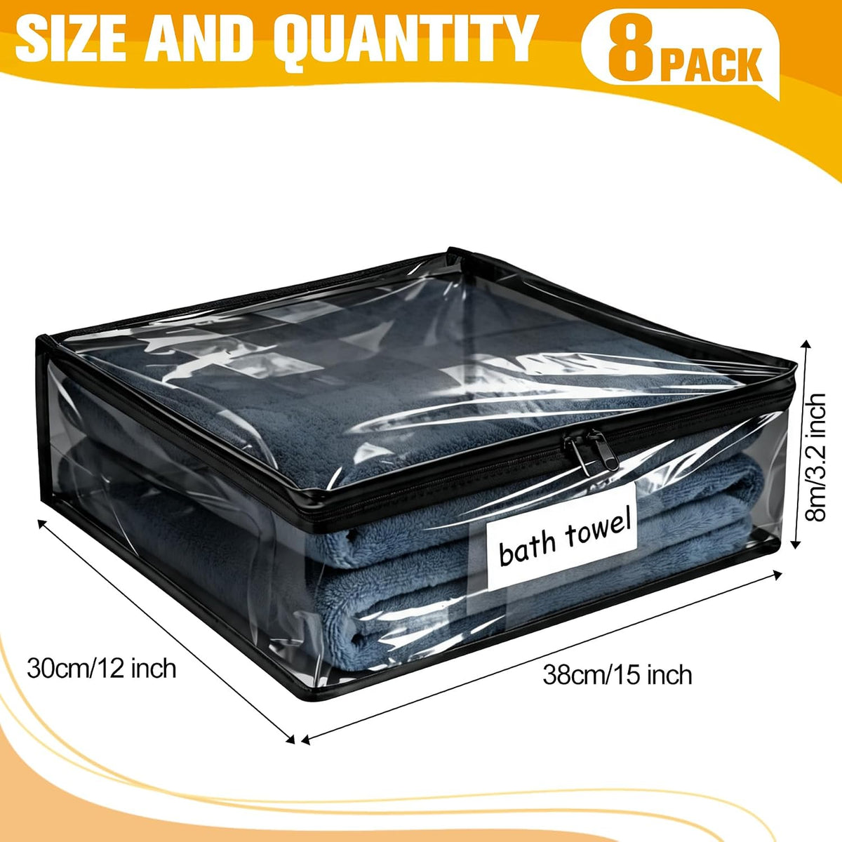 Plastic Storage Bags with Easy-Glide Zipper, Durable Clear Vinyl Zippered Storage Bags for Clothes Sweaters Comforters Blankets Sheets Bedding (15.7 x 13.8 x 3.9 Inch, Transparent White)