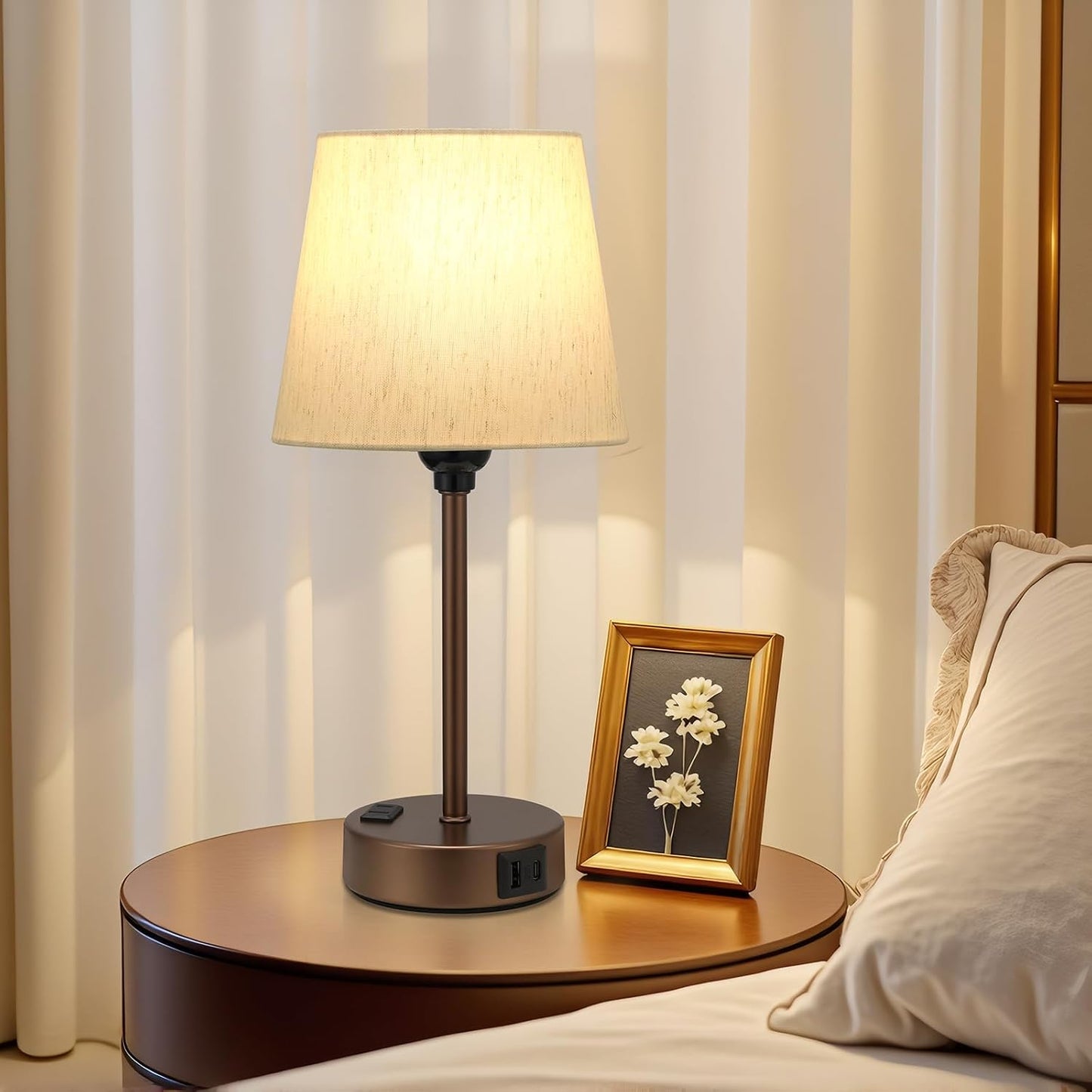 Mini Bedside Lamps for Bedrooms Set of 2 - Nightstand Bedroom Lamps with USB C Port and AC Outlet Charging, Dimmable Touch Small Bed Side Table Lamp, Black Night Stand Light for Kids/Guest Room