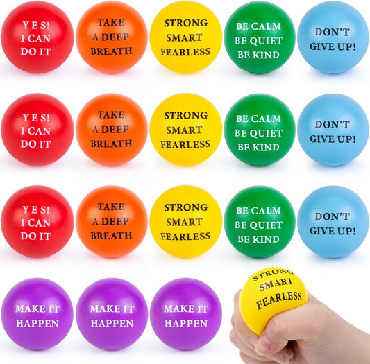 LovesTown 18PCS Motivational Stress Relief Balls, Squeeze Toys 2 Inch Colorful Foam with Positive Quetos for Kids Adults Anxiety Fidget Sensory