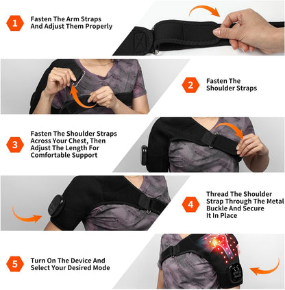 Seenew Red Light Therapy for Shoulder with Heat Massage, Portable Heated Shoulder Pad with Rechargeable Controller, Red Light Therapy Wrap with 216 Beads 660nm & 850nm for Men and Women