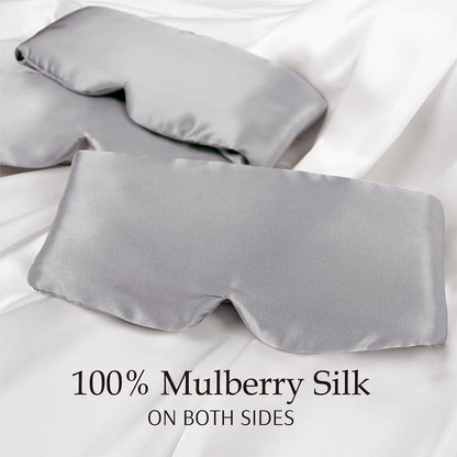 Zenssia 100% Mulberry Silk Sleep Mask Eye Mask for Man and Woman with Adjustable Headband, Full Size Large Sleep Mask & Blindfold for Total Blackout for All Night Sleep, Travel & Nap- Black