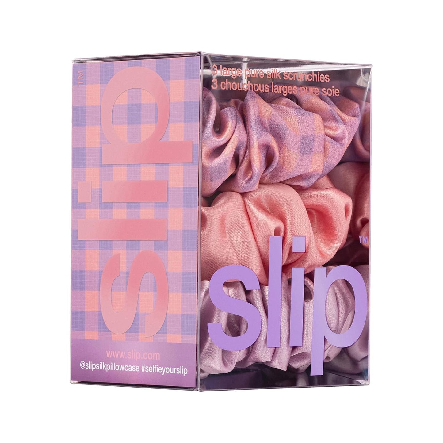 slip Large Scrunchie Multi | Set of 3 Pure Silk Large Scrunchies | Includes 1 Pink, 1 Caramel, 1 Black | 100% Mulberry Silk, Anti-Crease, Gentle on Hair, Reduces Breakage | Stylish & Durable