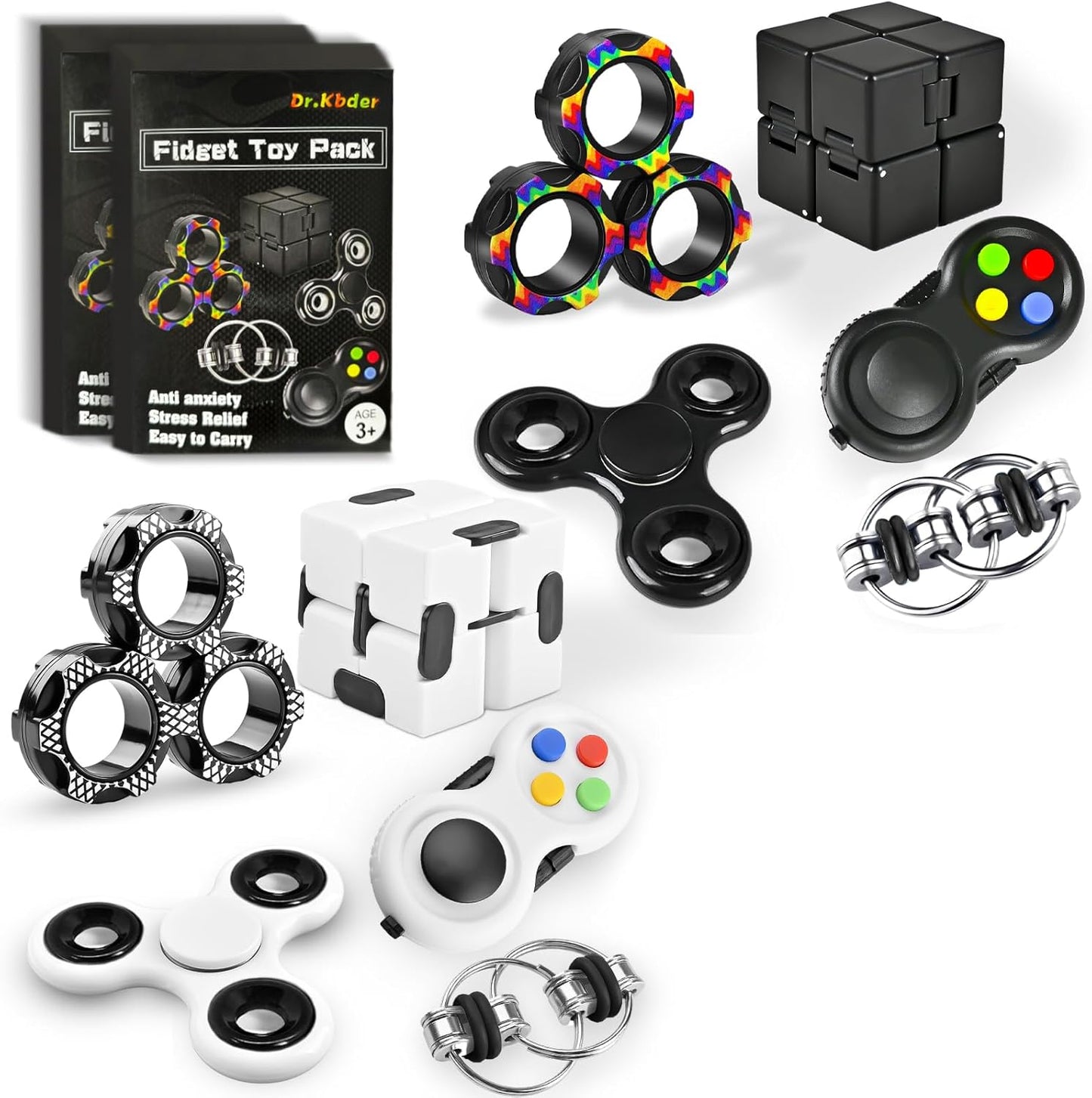 5PC Fidget Toys Adults Set Fidgets for Classroom Must Have Autism Sensory Pack Figette Cube ADHD Special Treasure Prize Tool Stress Relief Desk Cool Gadget for Kid Easter Basket Stuffers for Teen Boys