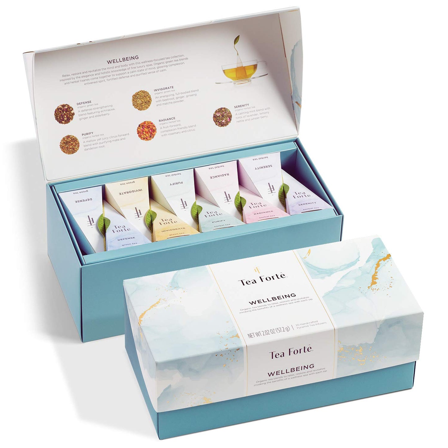 Tea Forte Premium Presentation Box Gift Set Sampler, 20 Count, Assorted Blends Individually Wrapped Handcrafted Pyramid Infuser Bags, Frank Lloyd Wright