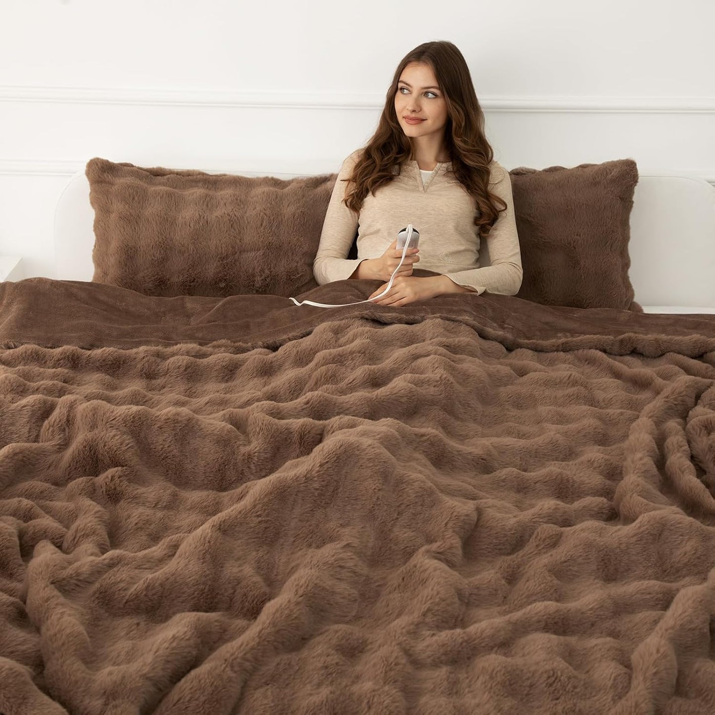 Heated Blanket Throw 50" x 60" - Soft Flannel Sherpa Electric Blanket Throw with 5 Heating Levels & 4 Hours Auto Off, Machine Washable, Ideal Gift for Grandma (Purple)