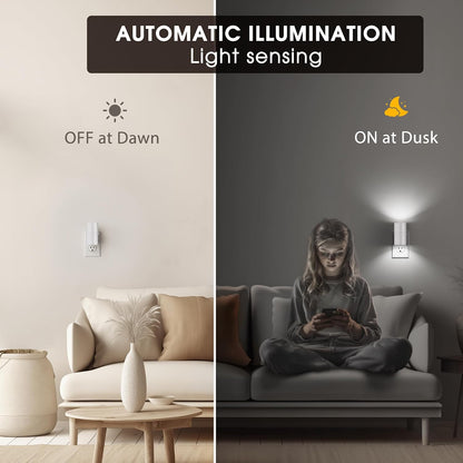 Briignite Night Lights Plug into Wall, Modern LED Night Light Plug in, Dusk to Dawn Sensor,Amber Night Light 0-100LM Adjustable Brightness, Dimmable NightLight for Hallway, Bedroom, Stairway, 2 Pack