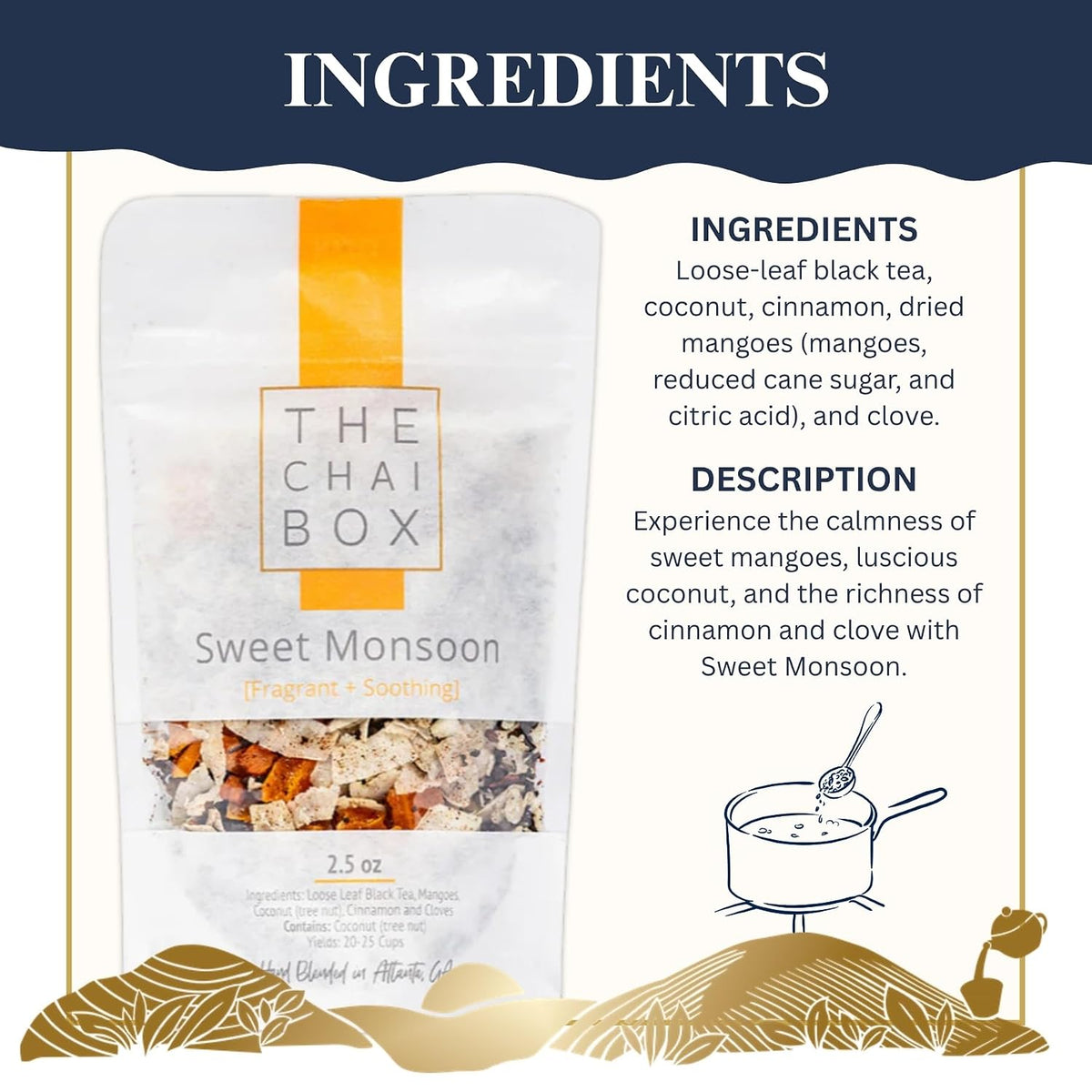 The Chai Box Traditional Coconut & Mango Chai - 100% Organic Black Tea