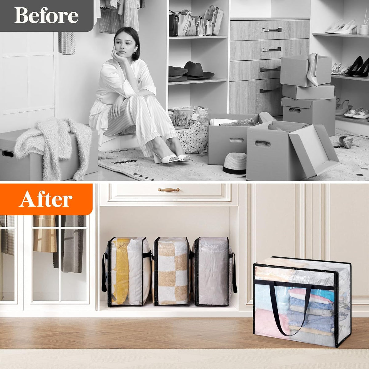Lifewit Clear Storage Bags, 45L Clothes Organizer with Zipper