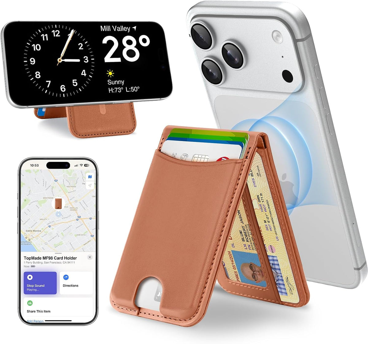 TopMade for MagSafe Wallet Works with Find My, Strongest Magnetic Wallet