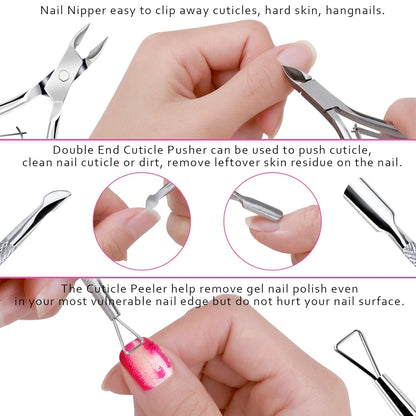 FANDAMEI Nail Files and Buffers, Manicure Tools Nail Care Kit with Nail File, Nail Buffer Block, Cuticle Care for Women with Nippers, Pusher Peeler. Cuticle Oil and Nail Prep Kit.