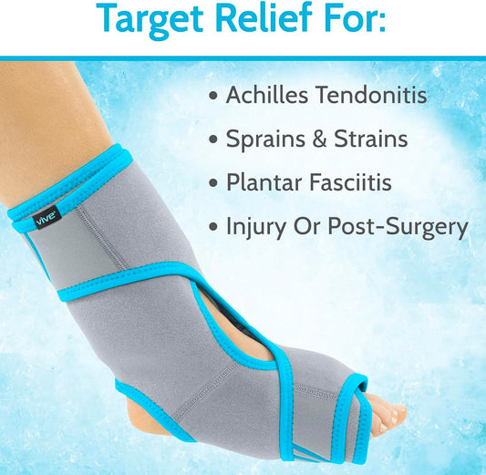 Vive Ankle Ice Pack Wrap - Foot Cold/Hot Compression Brace - Adjustable