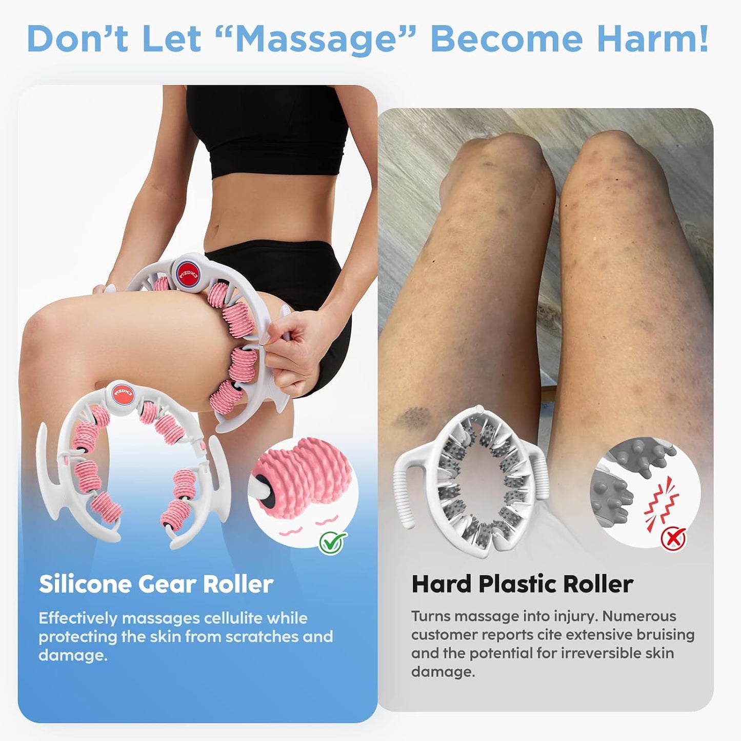 Cellulite Massage Tool, Anti-Cellulite Roller- Lymphatic Drainage Massager - Muscle Roller, Deep Fascia Massage, Dimpled Skin Removal, Legs/Thighs/Buttocks, Smooth Skin (14 Wheel - Green)