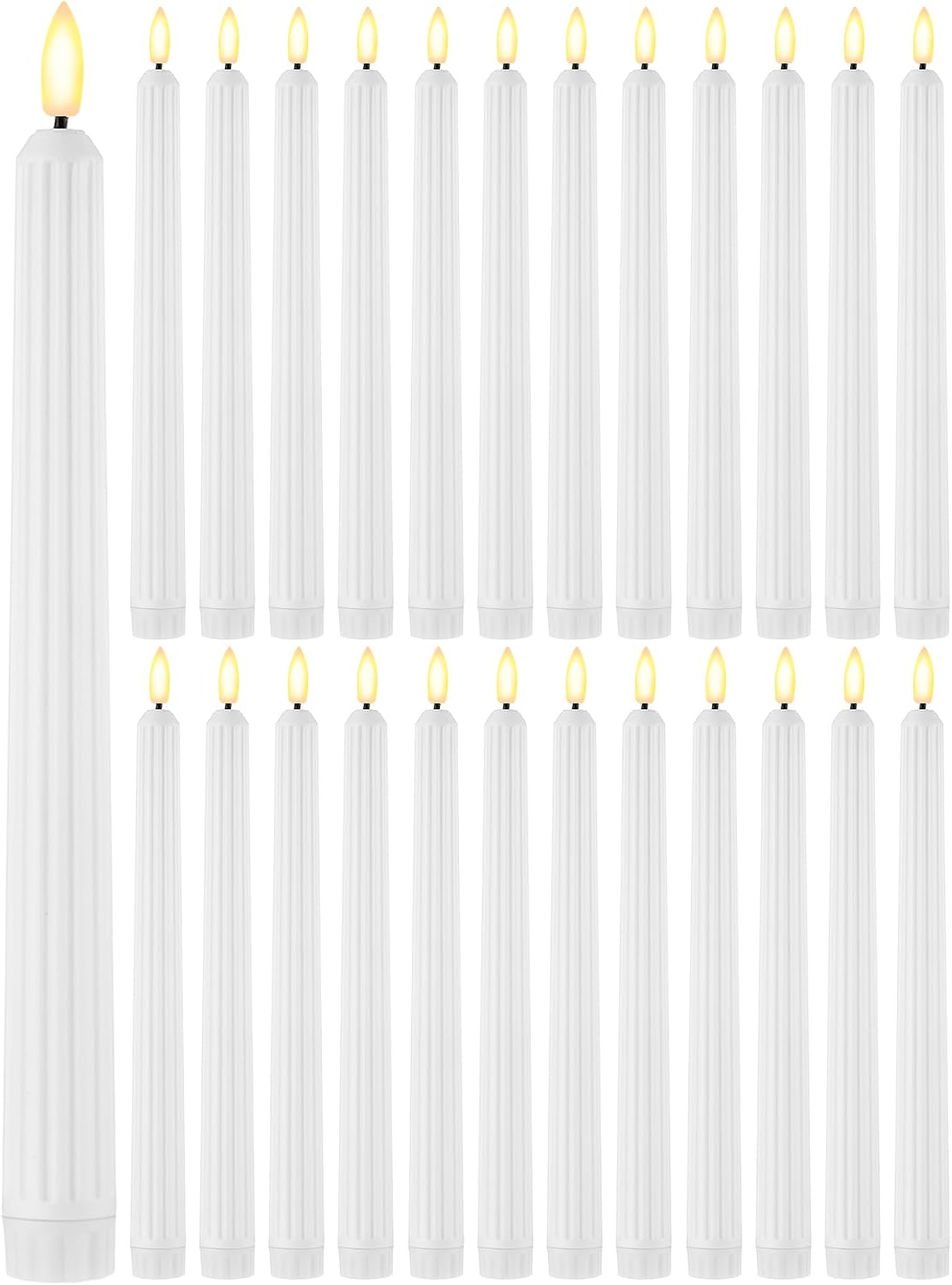 Treela 24 Pcs Flameless Taper Candles Battery Operated Bulk Fake Candles Light LED Candle Sticks Flickering Tapered for Easter Wedding Anniversary Decoration(Basic,11 Inch,Ivory)