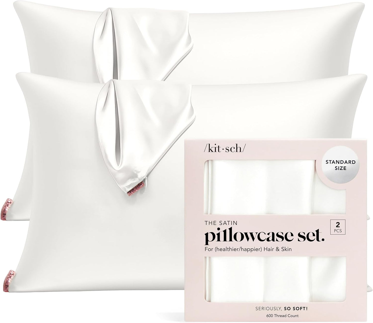 Kitsch Satin Pillowcase with Zipper for Hair & Skin - Softer Than Silk Pillow Cases, Smooth Cooling Satin Pillow Case, Wrinkle-Free, Machine Washable - Pillow Cases Standard Size (19x26) - Blush