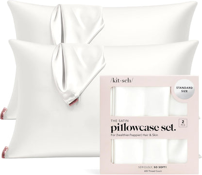 Kitsch Satin Pillowcase with Zipper for Hair & Skin - Softer Than Silk Pillow Cases, Smooth Cooling Satin Pillow Case, Wrinkle-Free, Machine Washable - Pillow Cases Standard Size (19x26) - Blush