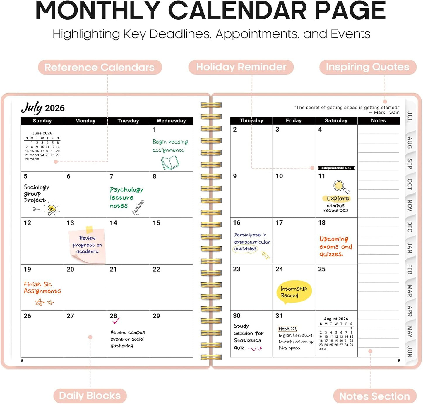 Planner 2026-2027, 8.5" x 11" Weekly and Monthly Academic Year Planner Calendar, July 2026 - June 2027, Hardcover Large School Planning Agenda With Tabs, Perfect for School & Office Supplies, A4, Green
