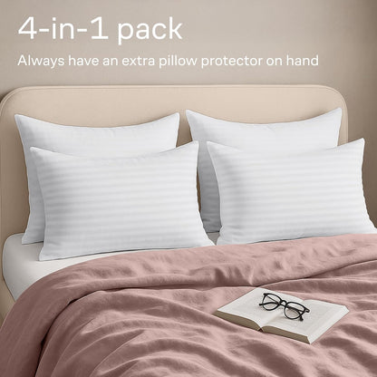 Ultra Soft Pillow Protectors with Zipper - Queen Size - Set of 4 - White