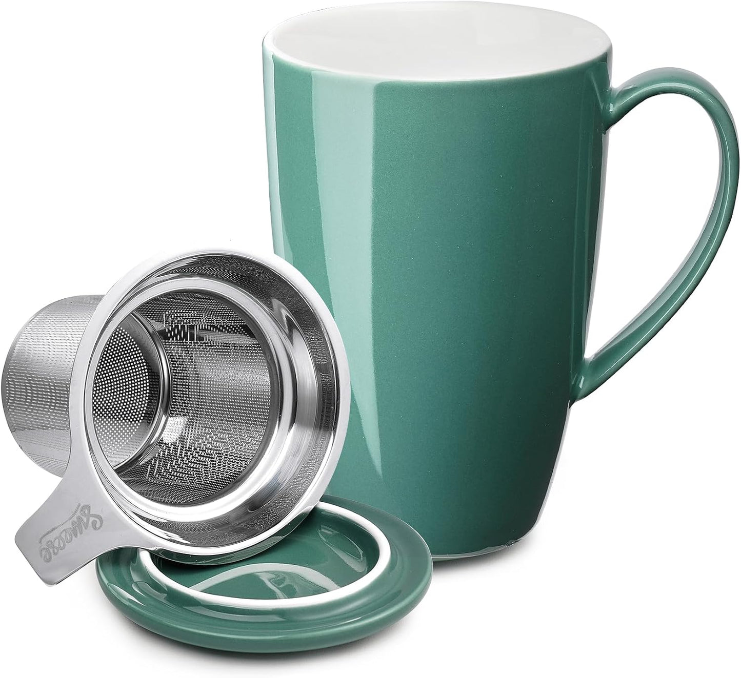 Sweese 15oz Porcelain Tea Mug with Infuser and Lid – Microwave Safe, Ergonomic Handle, Lead-Free Glaze, for Loose Leaf Tea