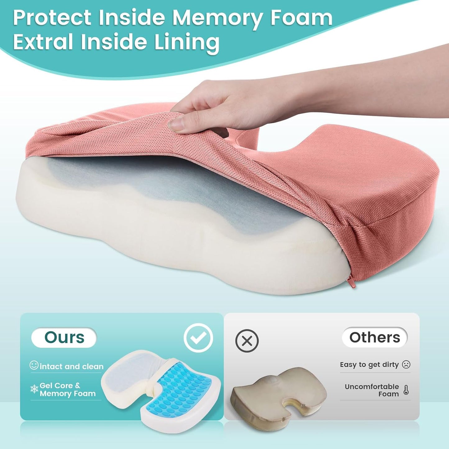 Office Chair Seat Cushion, Cooling Gel Enhanced Memory Foam Cushion for Long Sitting - Back, Sciatica, Coccyx, Tailbone Pain Relief Pillow - for Office, Gaming, Car, Wheelchair - Black, Large