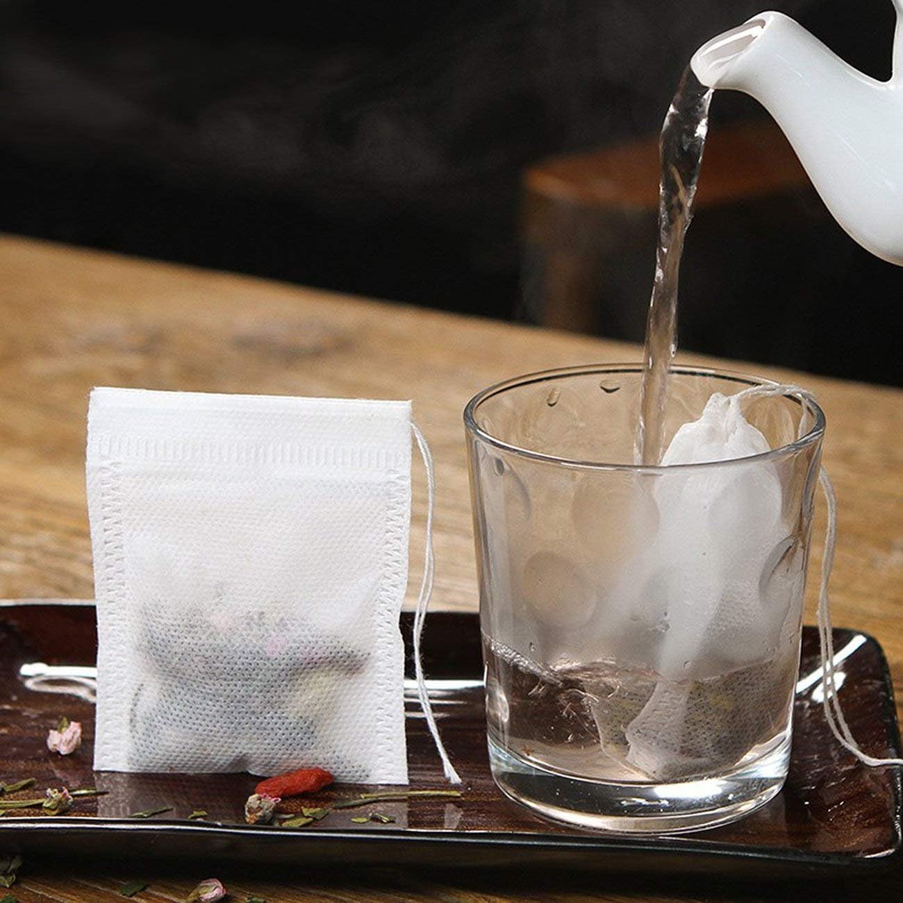 300Pcs Disposable Tea Bags for Loose Leaf Tea, Empty Tea Bags for Loose Tea, 100% Natural Wood Pulp Paper Material, Unbleached Tea Filter Bags with Drawstring
